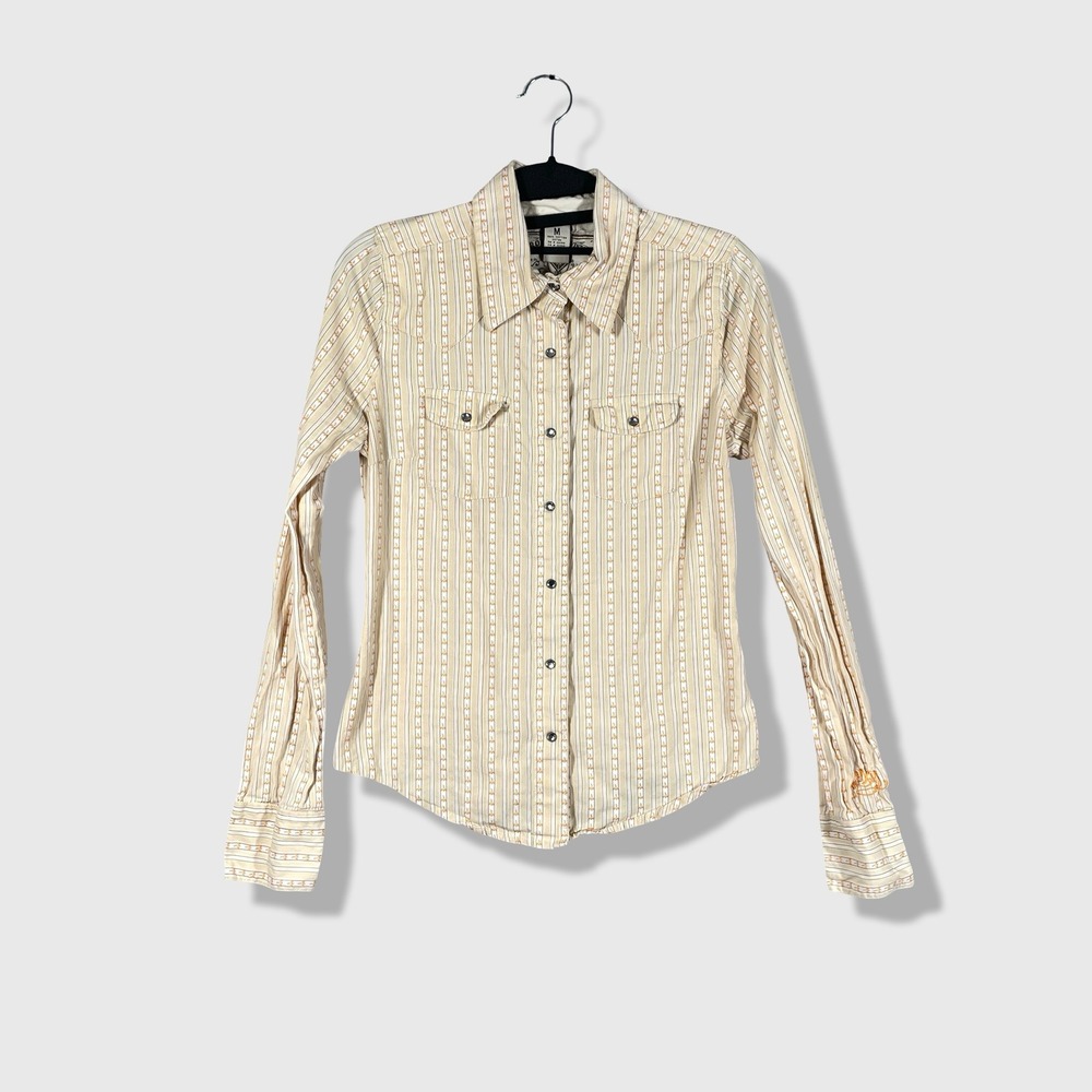 Roxy Button Down Shirt Womens Size M Cream Western Boho Coastal Cowgirl